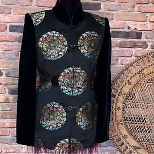 Asian Black Velvet/Satin Embroidered Jacket